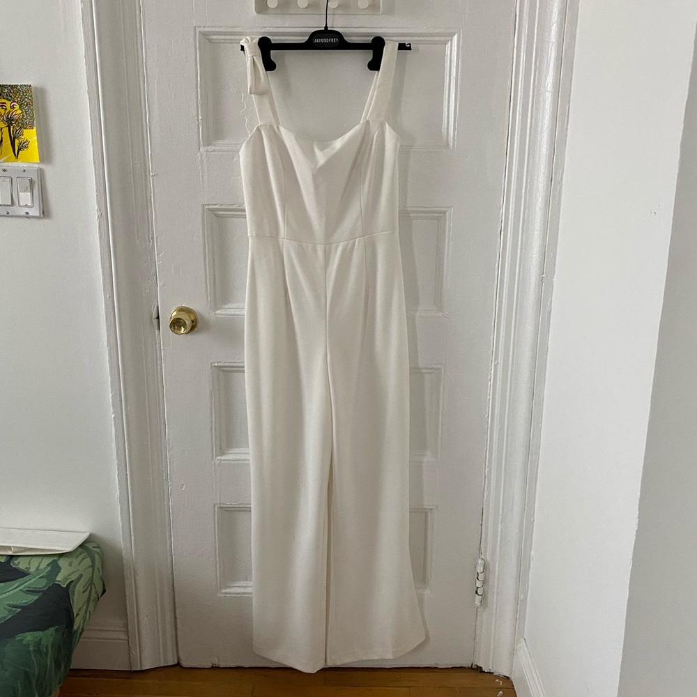 Marina white Bow-strap Wide-leg Jumpsuit